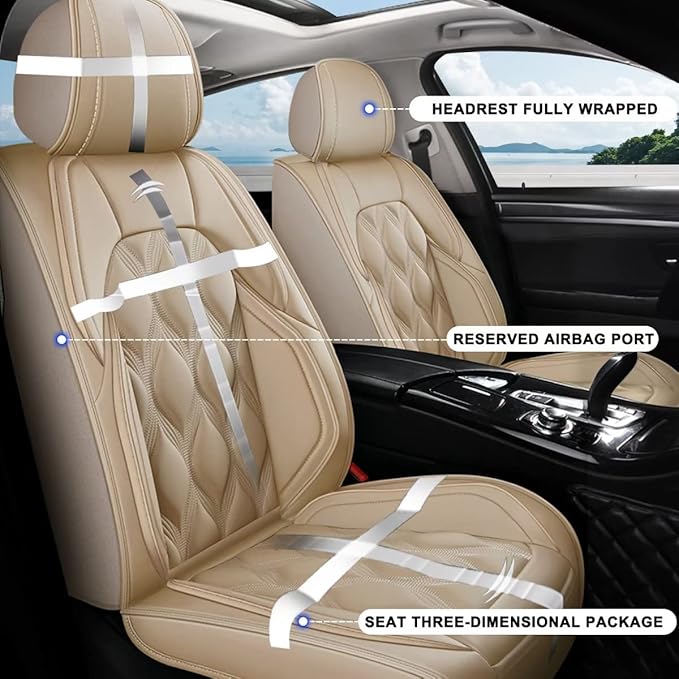 AOMSAZTO Car Seat Covers,2 Front Seats Custom Fit for Jeep Liberty 2002-2012,Leather Car Seat Cover Seat Cushion Protector,Airbag Compatible Waterproof Beige