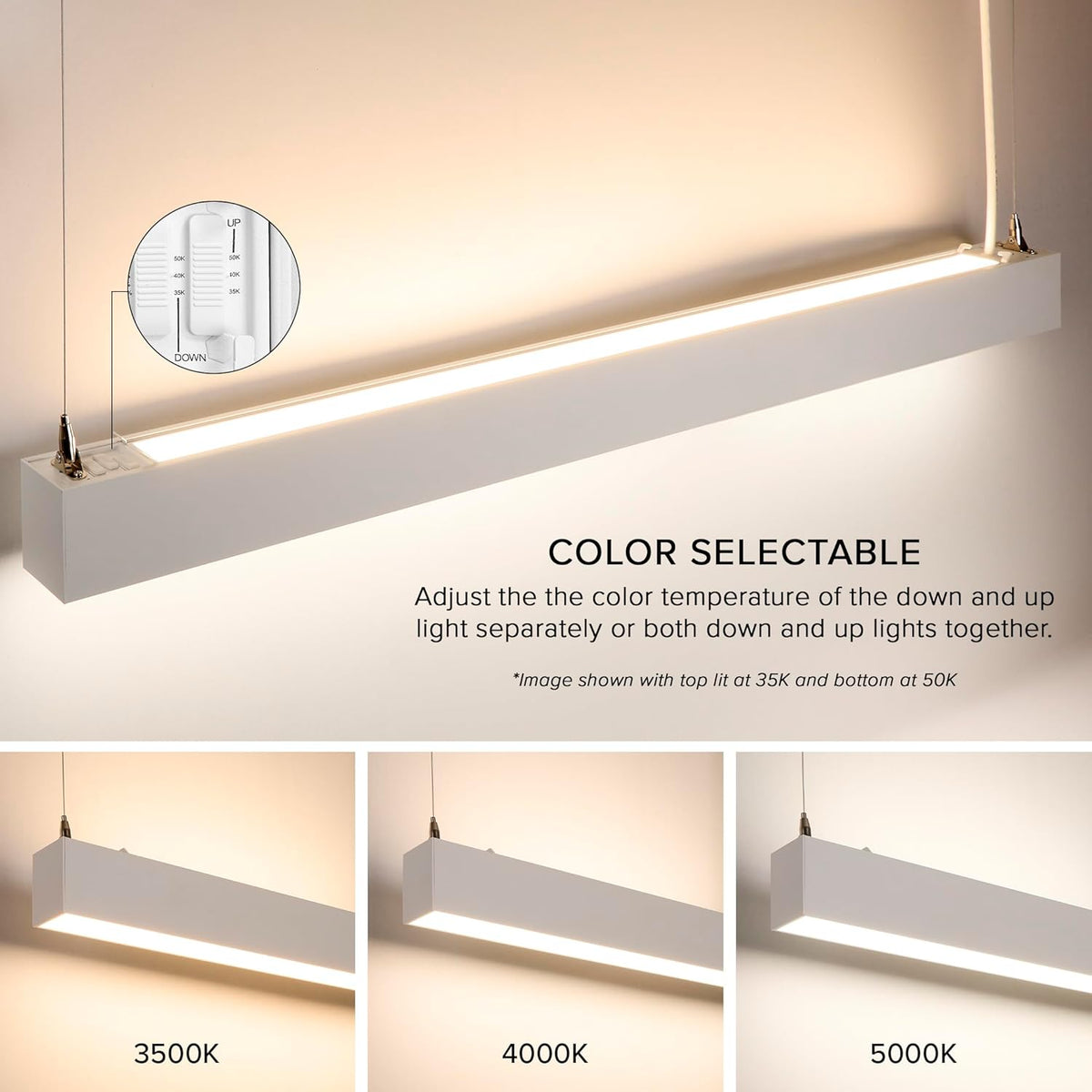 Maxxima 4 ft. LED Linear Light, Up and Down Adjustable Light Output, 3 CCT 3500K/4000K/5000K, Commercial and Residential 36W Suspension Pendant, Ideal for Office, Home, Shop, Garage, School