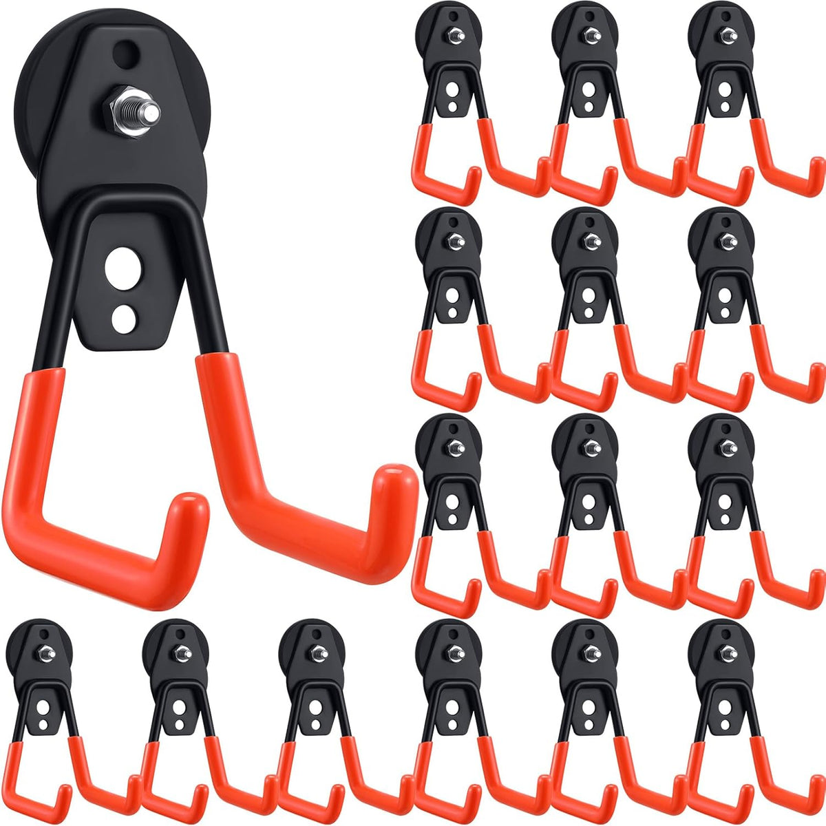 Landhoow 18 Pcs Large Magnetic Hooks Heavy Duty Garage Magnet Hooks Strong Storage Utility Magnetic Hangers with Anti Slip Rubber Coating for Indoor and Outdoor Hanging (Orange)