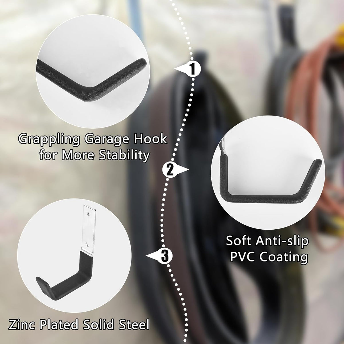 AccEncyc Heavy Duty Wall Mount Hooks - 2Pcs Steel Utility Hooks for Garage, Garden Tools & Hose Holder
