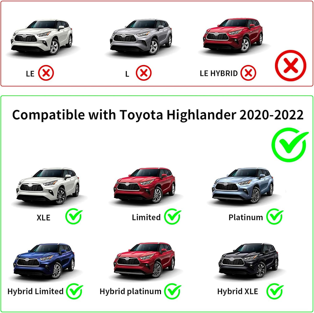 KINGGERI Lockable 260lbs Cross Bars Roof Racks Fit for Toyota Highlander 2020 2021 2022 2023 2024 2025 XLE Limited Platinum Hybrid, Heavy Duty Aluminum Metal Crossbar Luggage (NOT for L/LE/LE Hybrid