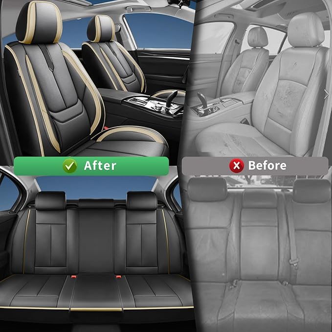Fit Corolla Car Seat Covers for Toyota Corolla 2000-2024 2025 2026 -Upgraded Premium Waterproof & Breathable Leather,Airbag Compatible,All-Weather Seat Cushion Protector,Full Set,Black-Beige