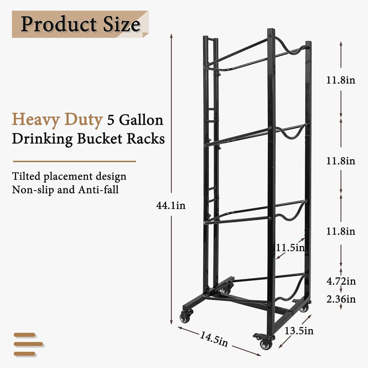 5 Gallon Water Bottle Holder, 4-Tier Heavy Duty Water Cooler Jug Rack, Water Jug Stand with 4 Wheels, Water Jug Rack for Kitchen, Garages - Black