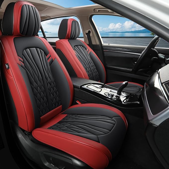 Leather Car Seat Covers,Car Seat Protector Waterproof,Seat Covers Full Set, Car Seat Protectors 5 Seats,Automotive Seat Covers Fit Most Cars Wine Red