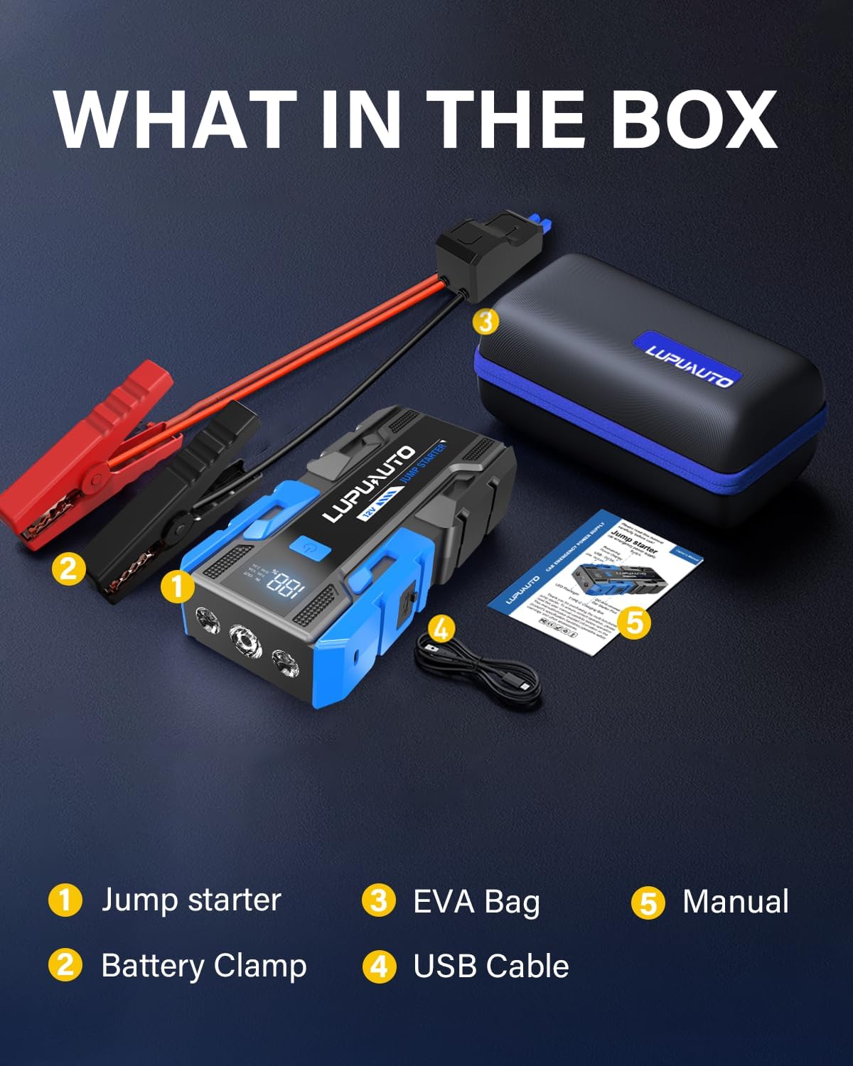 3000A Jump Starter, Portable Car Battery Jump Starter for Up to 9.0L Gas & 7.0L Diesel Engines, Car Battery Booster Pack with Built-in LED Light