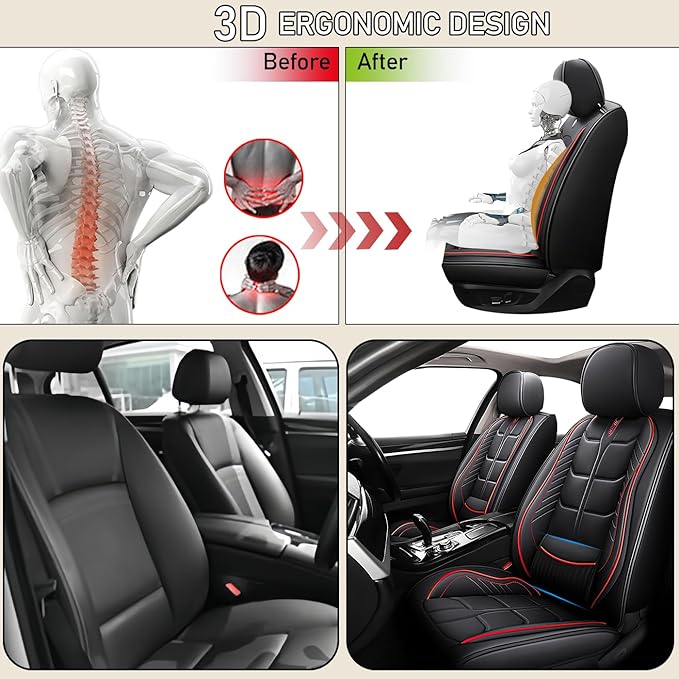 Leather Car Seat Covers Fit for Toyota RAV4 Prime 2021-2024, 5 Seater Car Seat Cover, Premium Waterproof, Scratch Resistant Car Interior Accessories (Full Set Black Red)