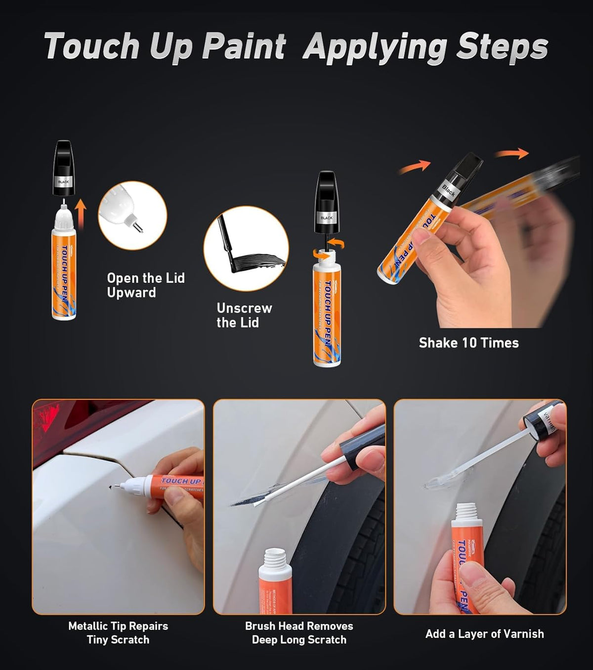 Touch Up Paint for Cars, Car Paint Scratch Repair Pen, Automotive Touch Up Paint Pen, Color Accurate Scratch Remover for Vehicles 2PCS(Red+Varnish)