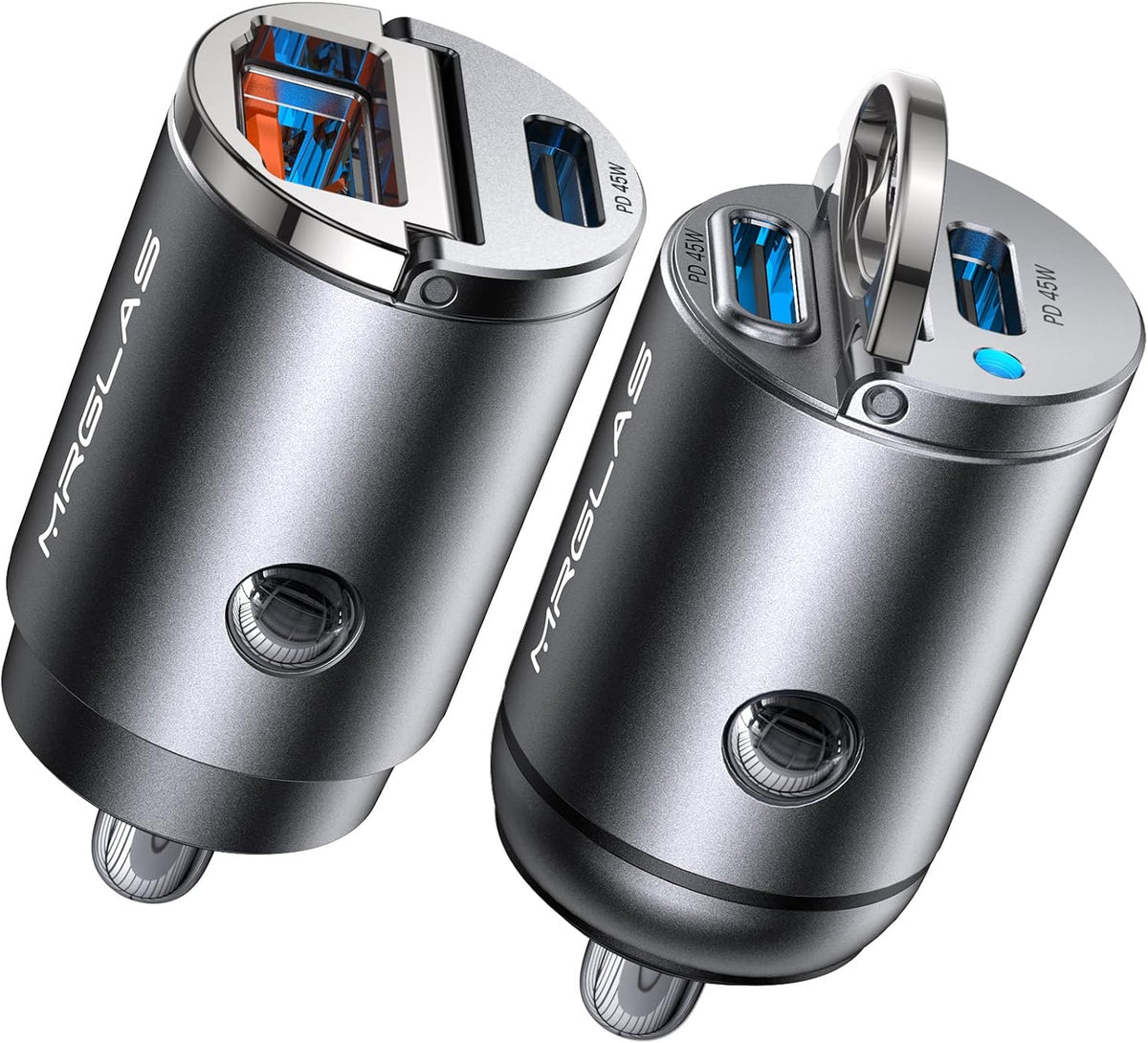 MRGLAS 90W USB C Car Charger,2-Pack Super Mini Metal USB C Car Charger Fast Charging Adapter [PD+QC]&[Dual PD],Cigarette Lighter Compatible with iPhone 15 14 Pro Max iPad Samsun