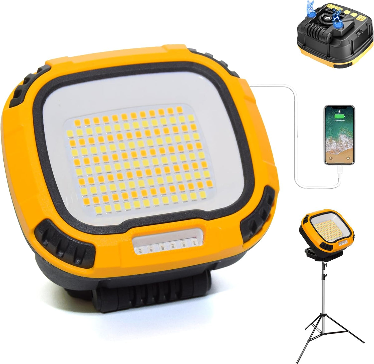 1Pack 5000LM Magnetic LED Work Light Rechargeable, 4-Level Brightness & 4-Tone Lighting, 50W Battery Powered Shop Light with USB Charging, IP65 Waterproof for Camping, Outdoor, Car Repairs, Emergency