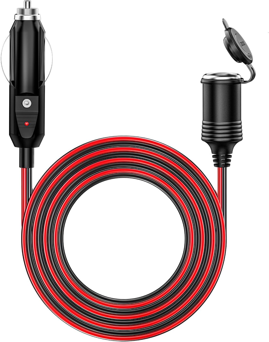 KEWIG 12/24V Car Cigarette Lighter Extension Cord - 20FT Cigarette Lighter Plug Cable- 16AWG Heavy Duty Extension Cable with 15A Fuse and LED Indicator