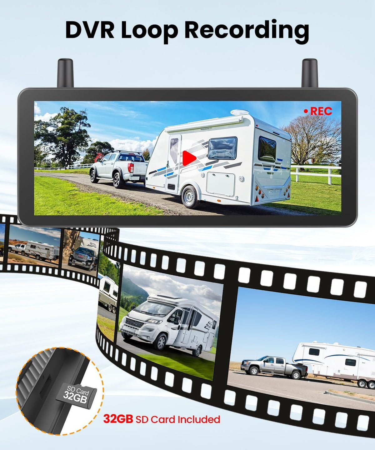 AUTO VOX Wireless Backup Camera Solar Magnetic: with 7.2" DVR 1080P 2 Split Recording Monitor, Dual Antenna Stable Signal,IP69K & 1-Min Install,HD IR Night Vision for Truck, Trailer, RV, Camper