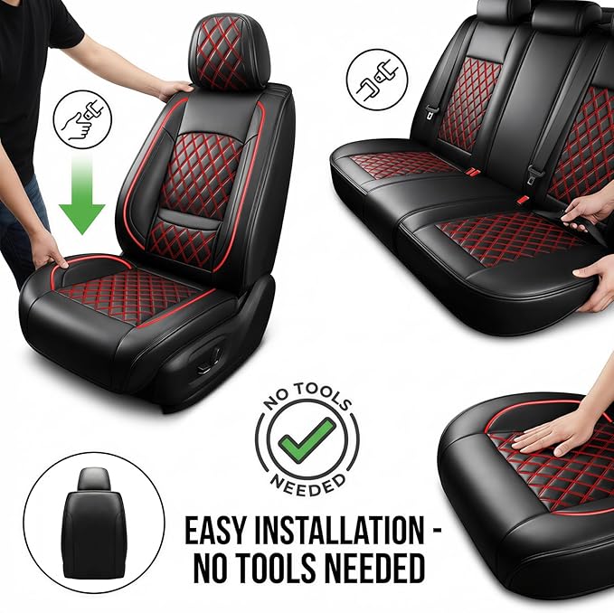 Fit for Sonata Car Seat Covers Compatible with Hyundai Sonata 2004-2026-Waterproof Breathable Leather Automotive Seat Cushions Protector, Airbag Compatible, Full Set 5 Seats(Redline)