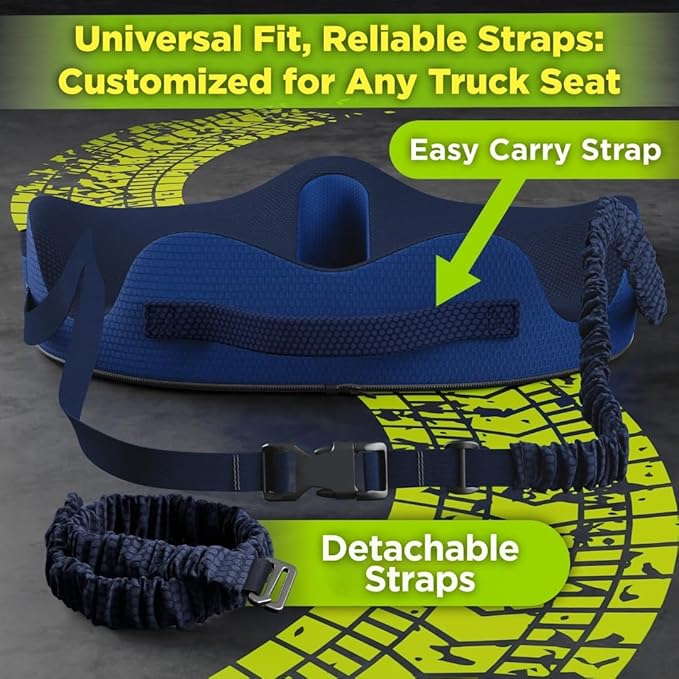 Large Truck Seat Cushion for Truck Driver Seat Cushion - Upgraded Back Support, CertiPUR-US® Certified - Thick Memory Foam, Pain Relief for Hours of Driving, Trucker Approved Big Rig - Navy