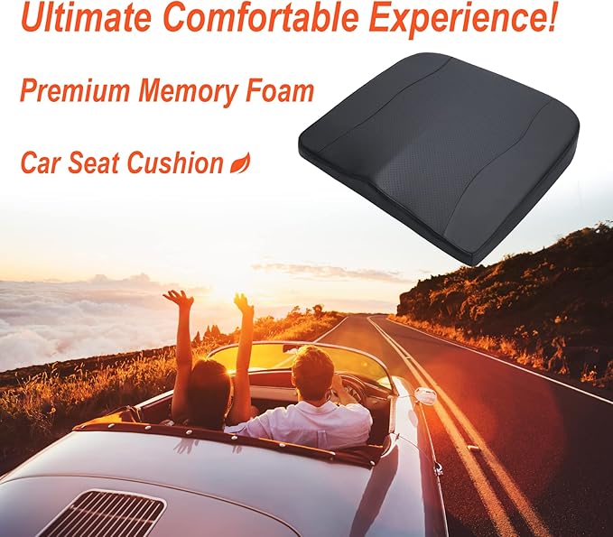 Car Seat Cushion, Comfort Memory Foam Car Cushions for Driving - Sciatica & Lower Back Pain Relief, Driver Seat Pillow for Auto, Office Chair, Wheelchair - Classic Black
