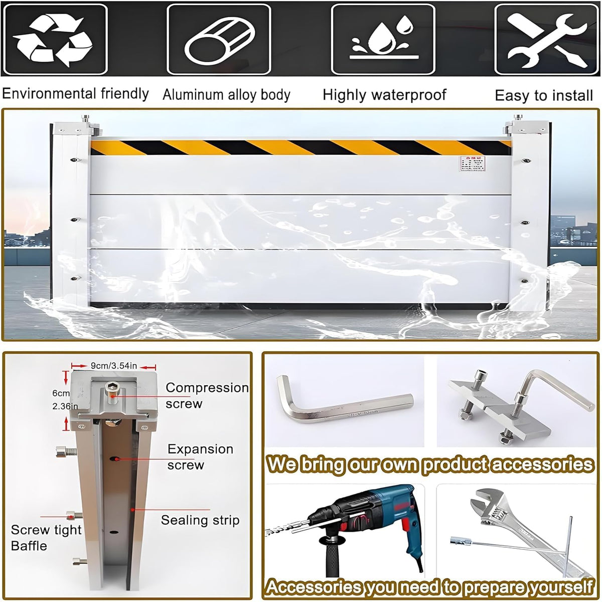 Flood Barriers for Home Exterior - Aluminum Alloy Outdoor Easy Flood Barrier Garage Doors Water Barriers for Flooding,H7.9 Inch/L10.5FT