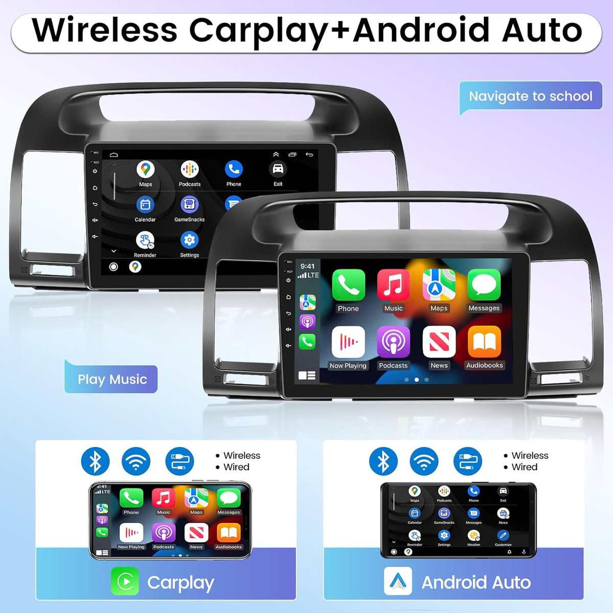 [8 Core 4+64G] Car Radio for Toyota Camry 2000-2006 with Wireless Carplay and Android Auto - 9 Inch IPS 1280 * 720 Touchscreen Android Stereo - DSP / 59 UI Themes/WiFi/GPS/SWC + AHD Backup Camera