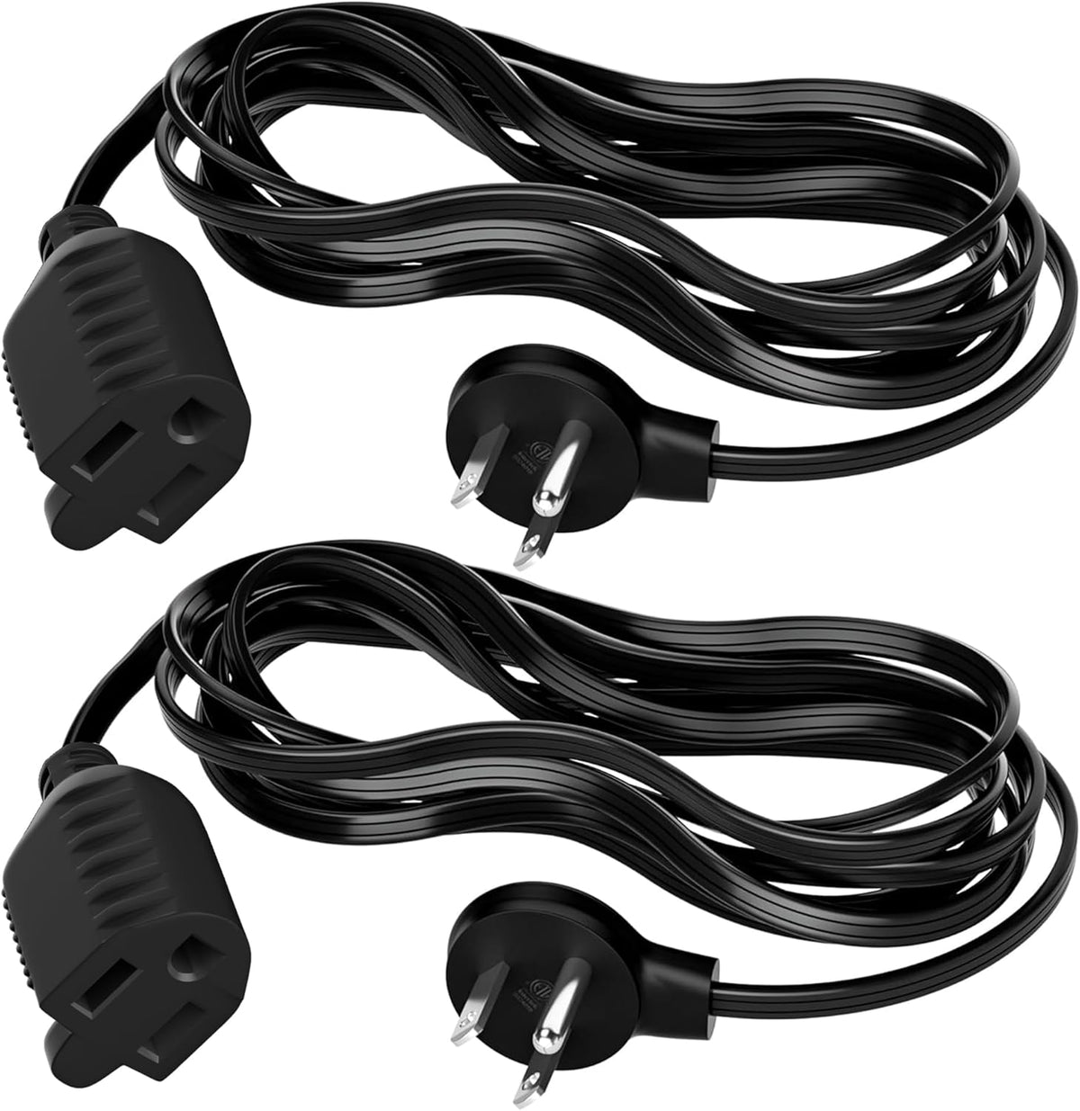 Elecan Flat Plug Extension Cord 10 Ft 2 Pack with Slim Space-Saving Plug Design, Thin Flat Cable Low Profile Power Cord 3 Prong Grounded Wire, 16 Gauge 13 A/125 V-Black-ETL Certified