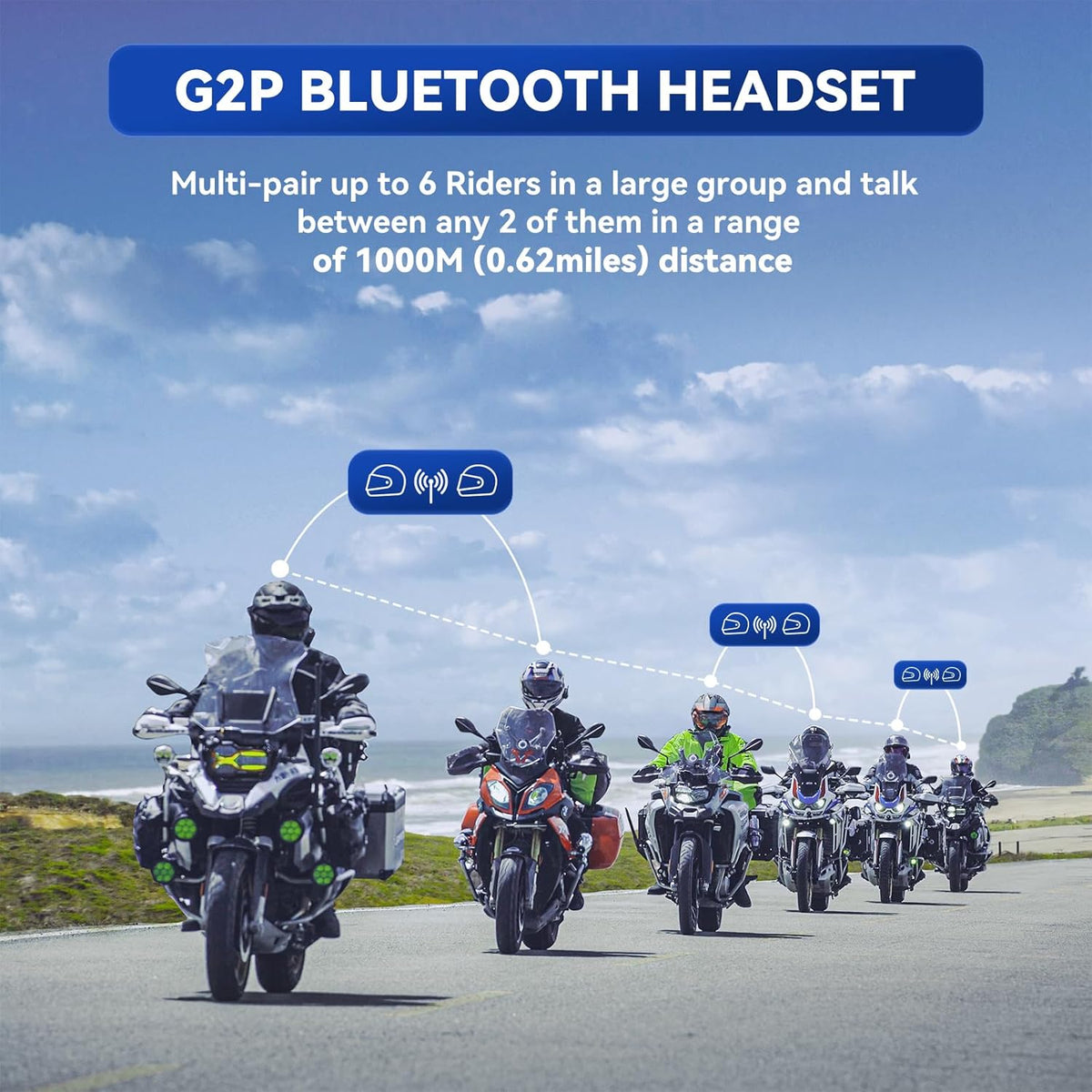 LEXIN G2P Motorcycle Helmet Bluetooth Headset, Group Intercom Communication System, FM Radio/ 6 Shells/Universal Pairing/Private Talk/Noise Cancellation, Fit for Snowmobile/ATV, 1 Pack