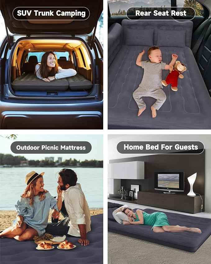 Umbrauto Car Air Mattress Backseat| Inflatable Truck Back Seat Camping Airbed for SUV Rear Seat, Blow Up Sleeping Travel Bed for Van Trunk with Pump & Pillows