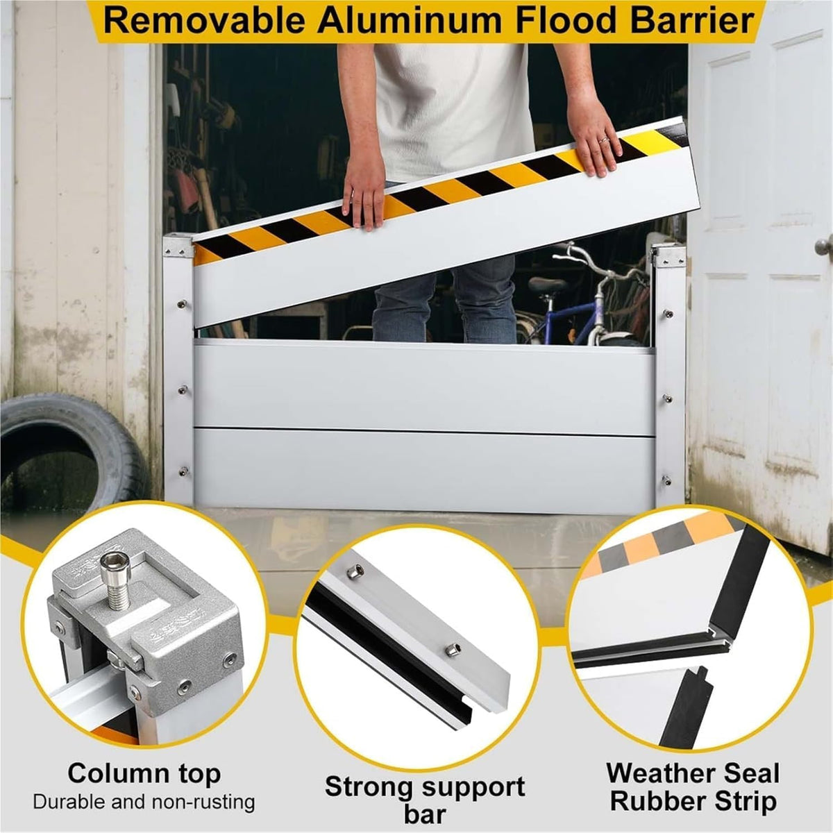 Reusable Heavy Duty Aluminum Flood Barriers for Home Exterior, Flood Protection Barriers Water Barrier Door Quick Detachable Garage Doors Detachable Mobile Rain Water Baffle ( H 47.2 inch L 3FT)