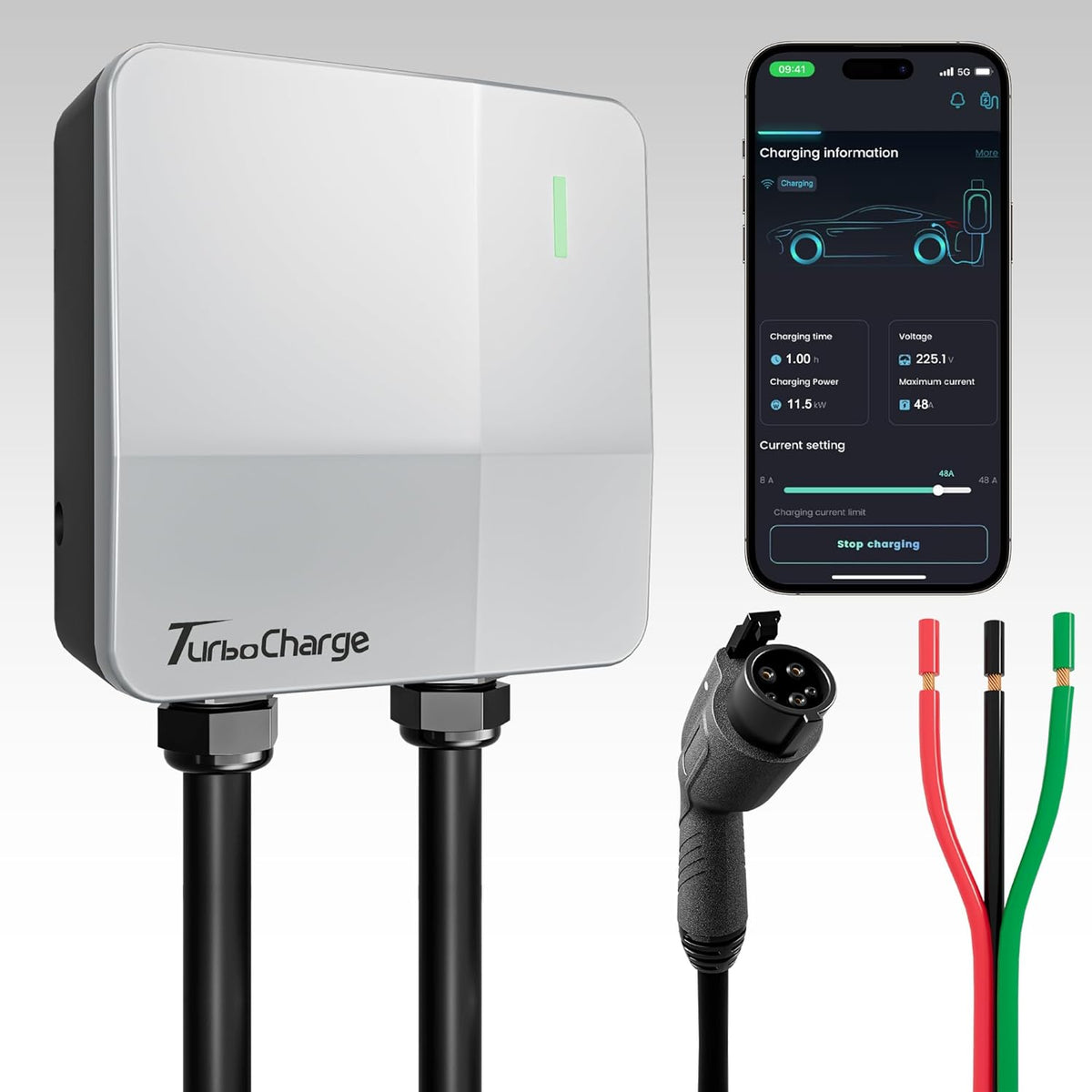 Level 2 EV Charger 48 Amp - Smart EV Charger for Home Level 2 Hardwired, 240V Electric Vehicle Charging Stations 11.5kW, 25ft Cord, Outdoor/Indoor
