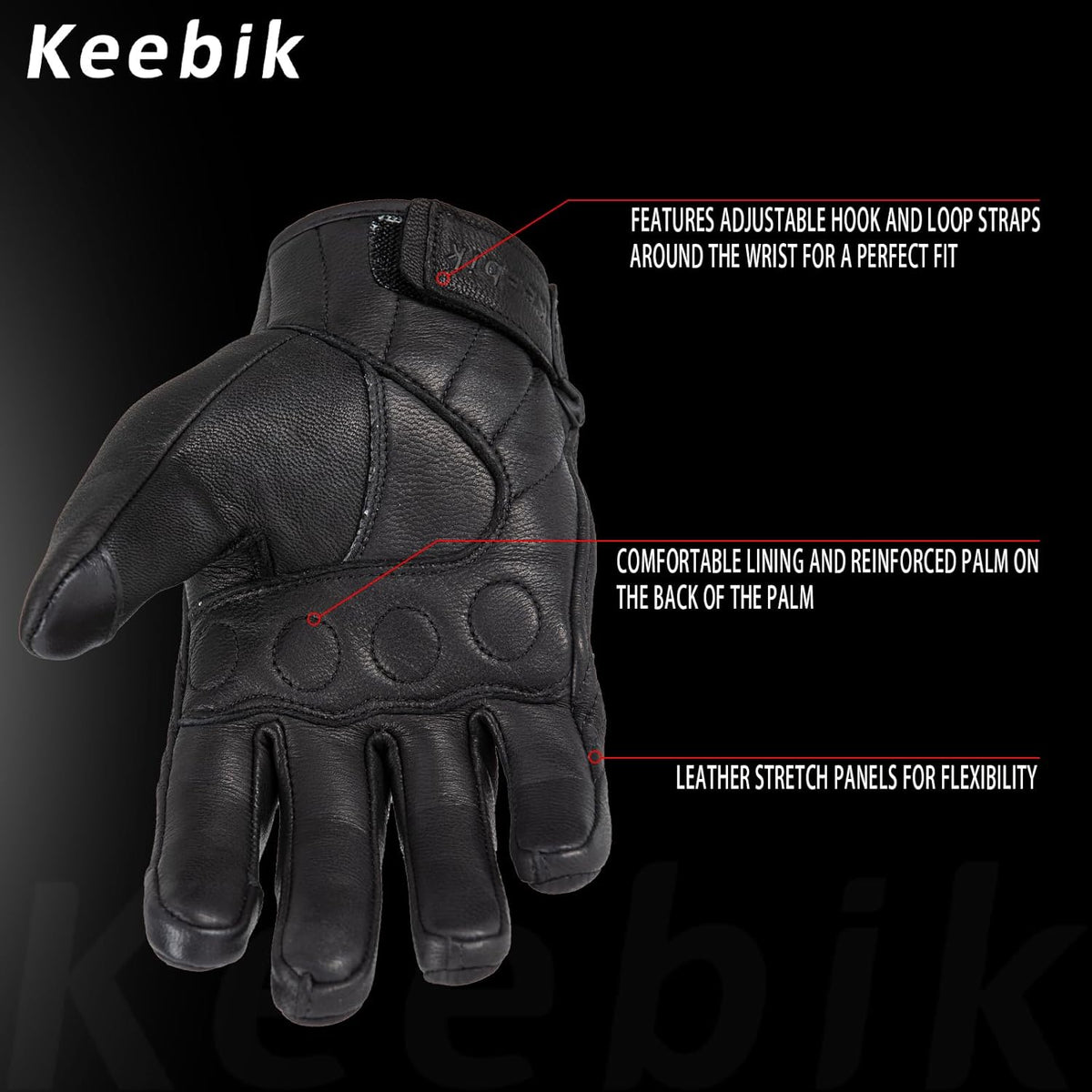 Goatskin Leather Motorcycle Motorbike Powersports Racing Gloves Reflective Skull Touchscreen for Men and Women Model