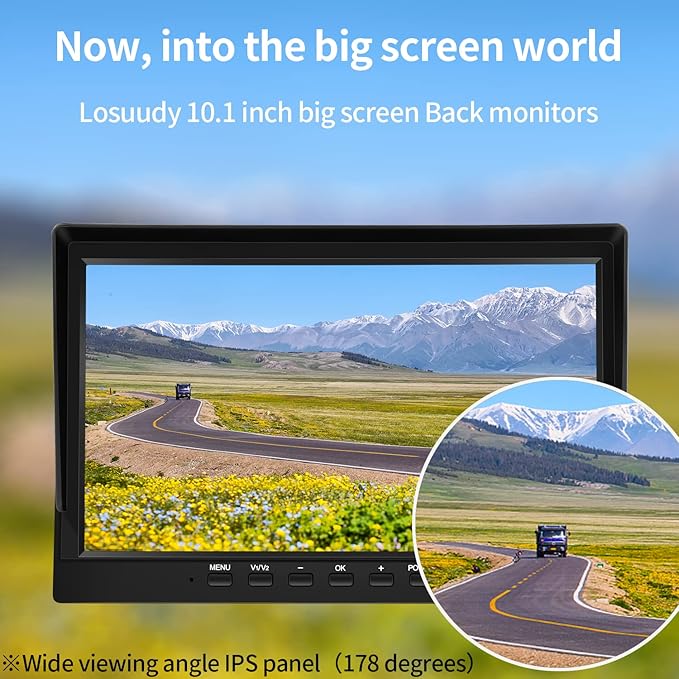 Wired Backup Camera System with 10.1’’ IPS Monitor for Truck RV Trailer Bus, Rear View Camera, with Side Front View Camera, 4 Split Screen, Super Waterproof, Night Vision, Easy Installation AHD1080P