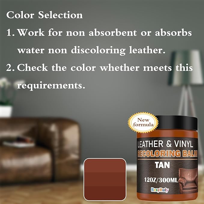 Saddle Tan Leather Dye Light Brown Recoloring Balm Repair Kit Vinyl Car Seat Interior Paint Furniture Couch Recliner Chair Boot Jacket Shoe Bag Purse Color Restorer Fading Scratch Stain Remover