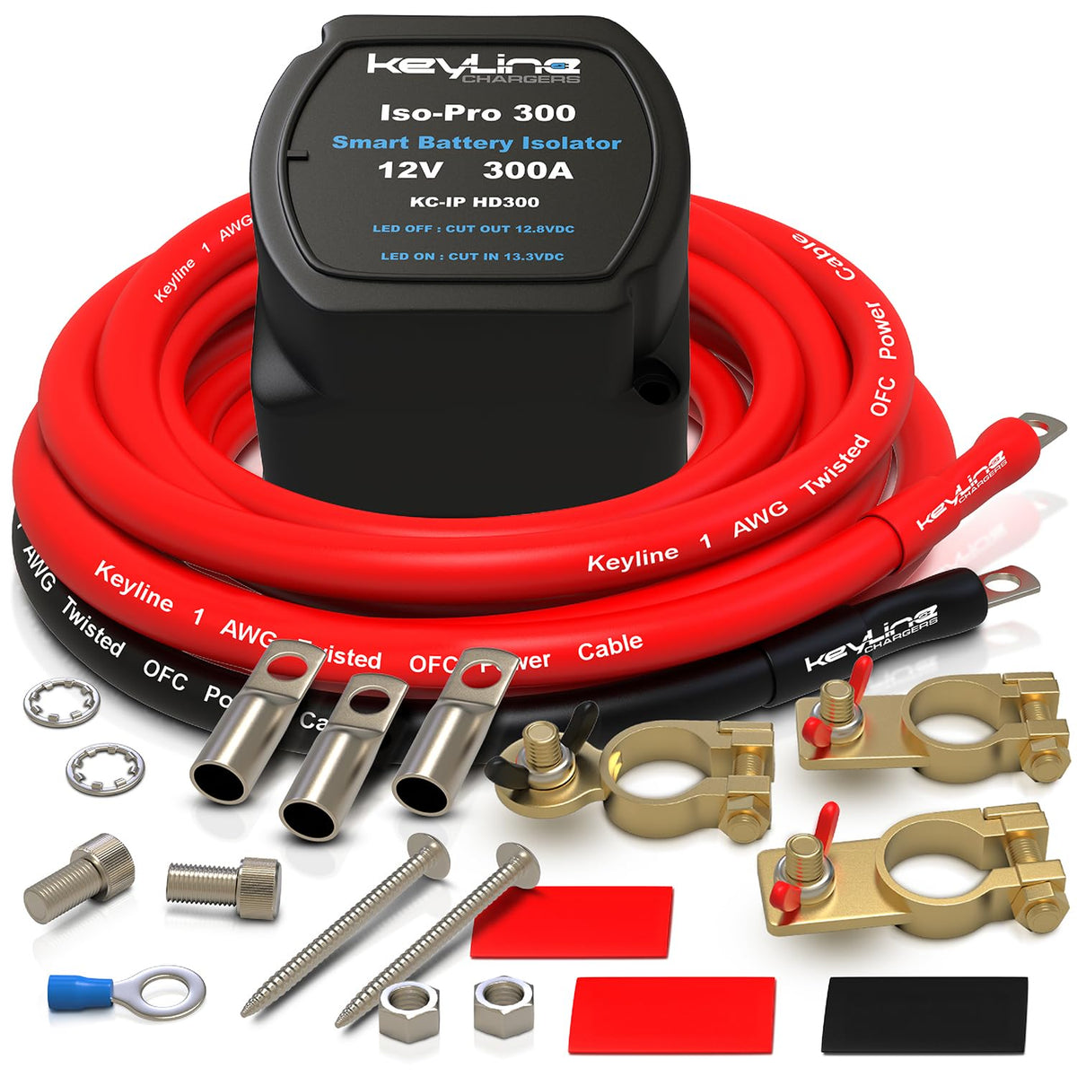 Dual Battery Isolator Kit Heavy Duty 300 AMP 1000 AMP Peak Voltage Sensitive Relay VSR for 12 Volt Systems - Works with All Batteries Types Including Lithium and LiFePO4