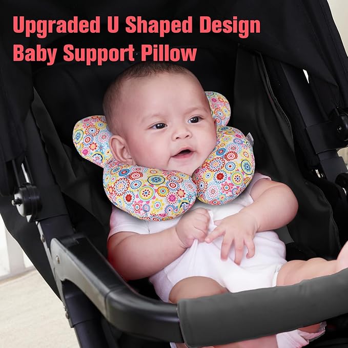 KAKIBLIN Baby Neck Pillow, Upgraded Baby Support Pillow,Baby Neck Support Pillow for Carseat, Newborn Neck Support for Car Seat,Pushchair,Travel (Flower)