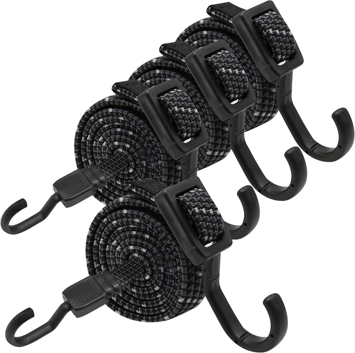 Bungee Cords with Hooks Heavy Duty, Flat Adjustable Bungee Cords with Hooks 40 Inch, Reflective Rubber Black Bungee Straps with Buckle Hooks for Outdoor, Camping, Tarps, Bike Racks, Tents, Black