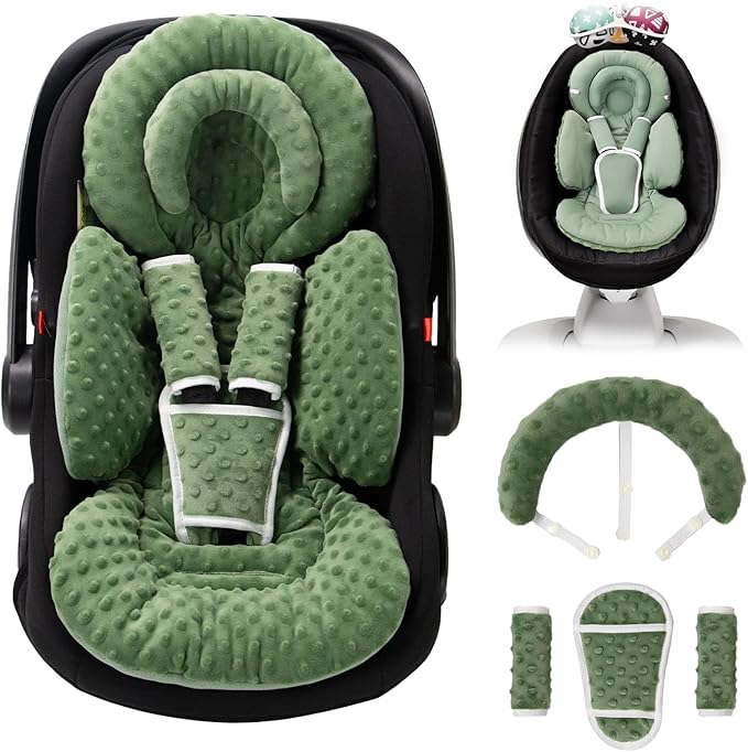 Infant Car Seat Insert with Extra Cushion for Preemie to Toddler, Reversible Newborn Carseat Insert for Baby Head Body Support, Fits for Stroller, Baby Swing, Bouncer - Dots, Dark Green