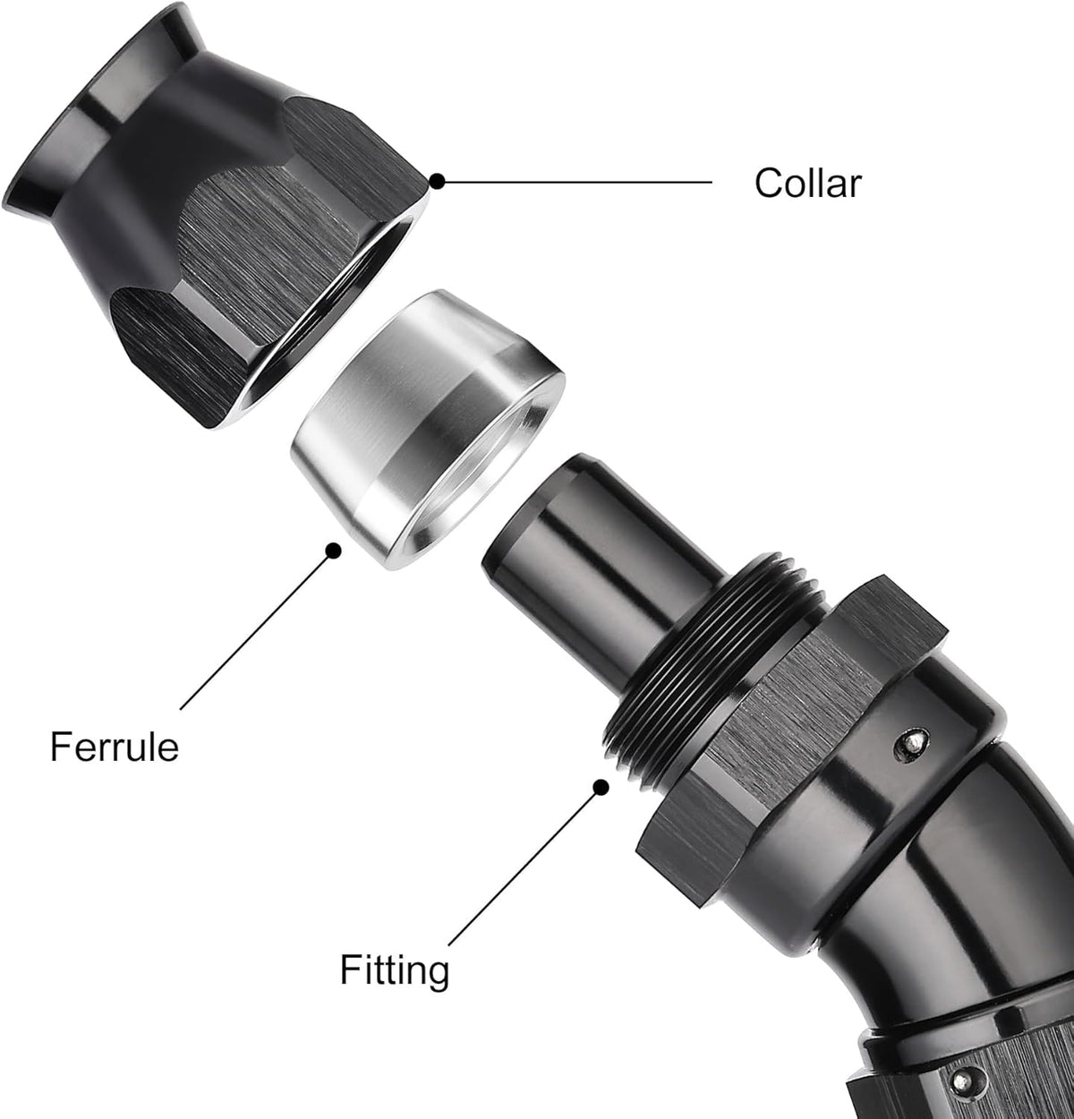 EVIL ENERGY 6AN 30 Degree PTFE One Piece Full Flow End Hose Fitting Aluminum Black