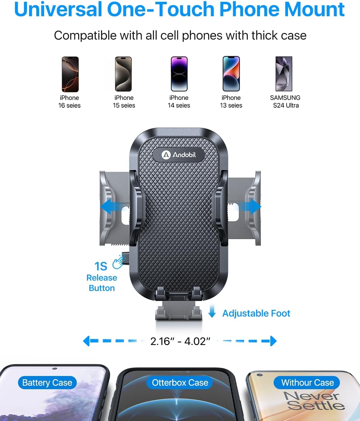 andobil Military-Grade Cup Phone Holder for Car/Truck, [2025 Enhanced] 13" 360° Adjustable Gooseneck w/Anti-Shake Car Mount, Universal Car Phone Holder for iPhone/Samsung/Pixel All 4.0-7.0" Devices