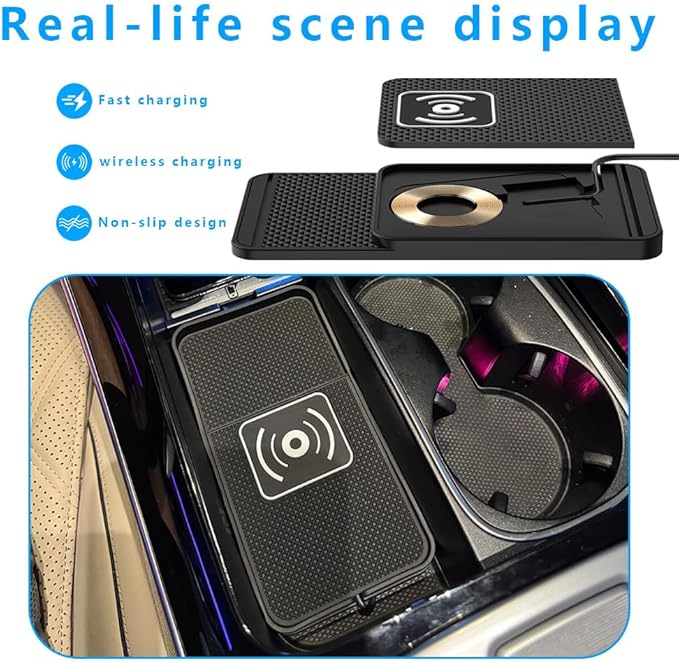Wireless Charging Pad for Car for Ford F-150 Lightning 2022-2025, Non-Slip Type C/USB 20W Fast Phone Charging Pad DIY Trim-to-Fit No Interior Damage,B&Type-C