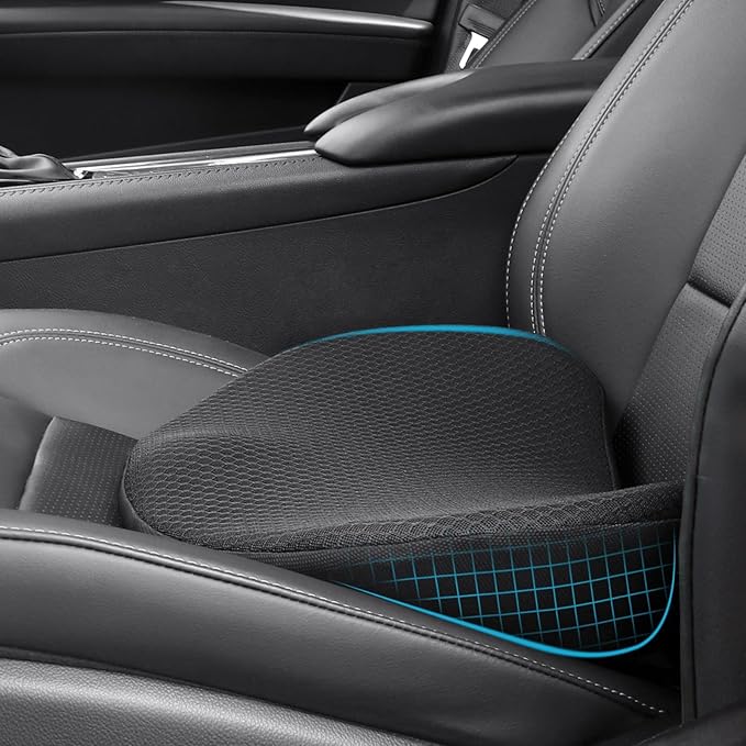 Car Seat Cushion for Driving - Comfort Memory Foam for Car Driver Seat- Back Support, Pain Relief - for Car Travel, Long Trips (Black)