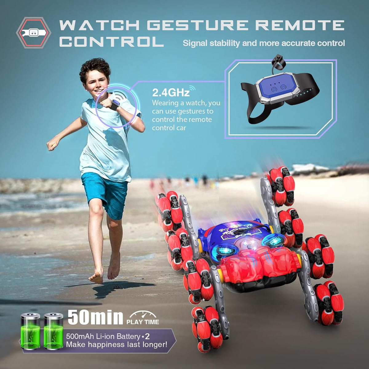 Remote Control Car, 8WD Gesture Sensing RC Car, 2.4GHz RC Stunt Cars Boys Toys with Spray & Light, Hand Controlled Toys Gift for Kids Boys Age 8 9 10 11 12 Year Old