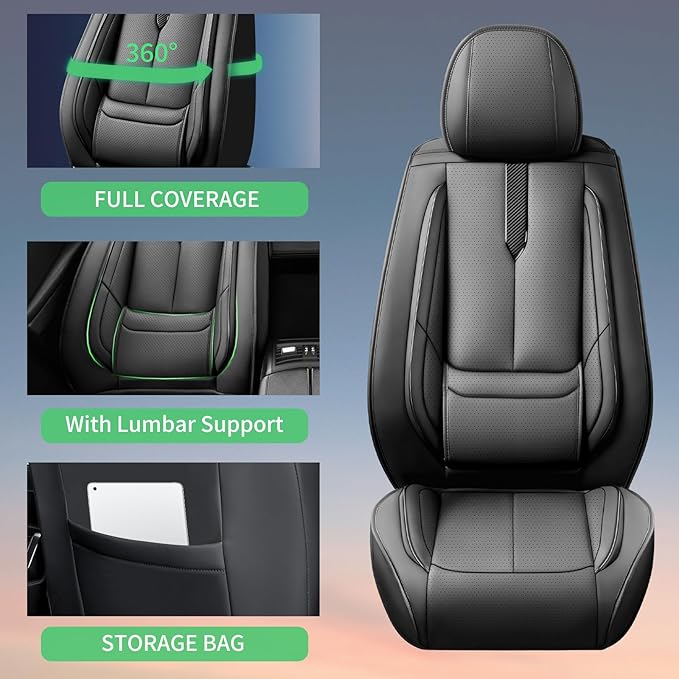 Fit Tucson Car Seat Covers for Hyundai Tucson 2010-2024 2025 2026 -Upgraded Premium Waterproof & Breathable Leather,Airbag Compatible,All-Weather Seat Cushion Protector,Full Set,Black