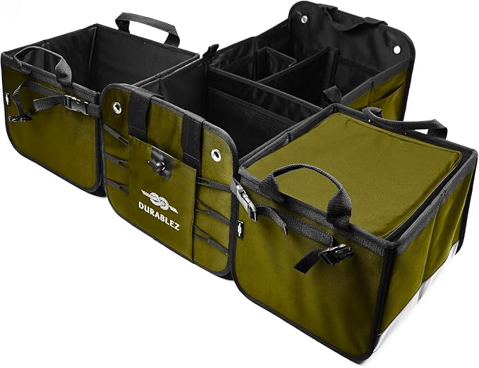 Thermal Cooler for Car Trunk – Insulated Bag for Camping, Road Trips, Groceries, Leak-Resistant, Fits Modular Organizers – Military Green