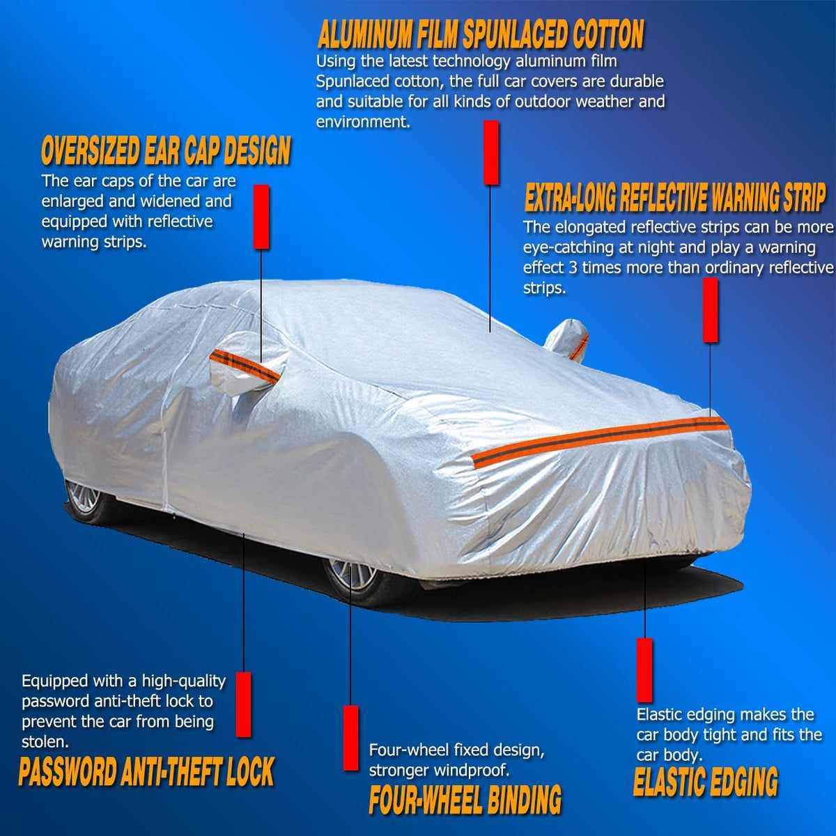 TUCAREST 6 Layers Full Car Cover for Pickup/Truck - Waterproof, Insulated, Anti-UV, Snow-Proof, Anti-Wind, All-Weather, Thickened Protection, up to 206 in