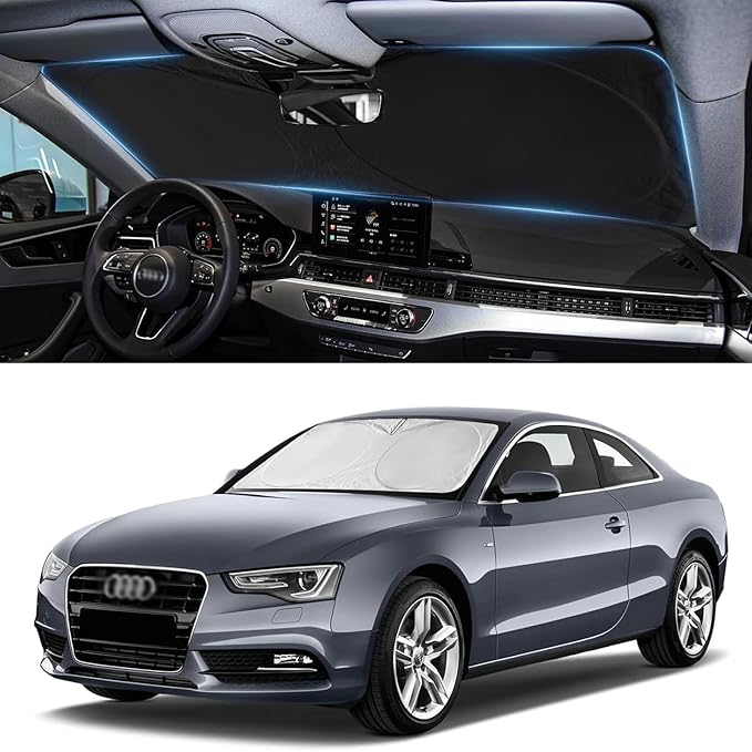 Custom Windshield Sunshade for Audi A4 A5 & S5 RS5 2018-2022 2023 2024 2025 Front Window Shades Cover for Windshield Sun Visor Screen Protector 210T Reflective Blocks UV Rays Cool Car Accessories