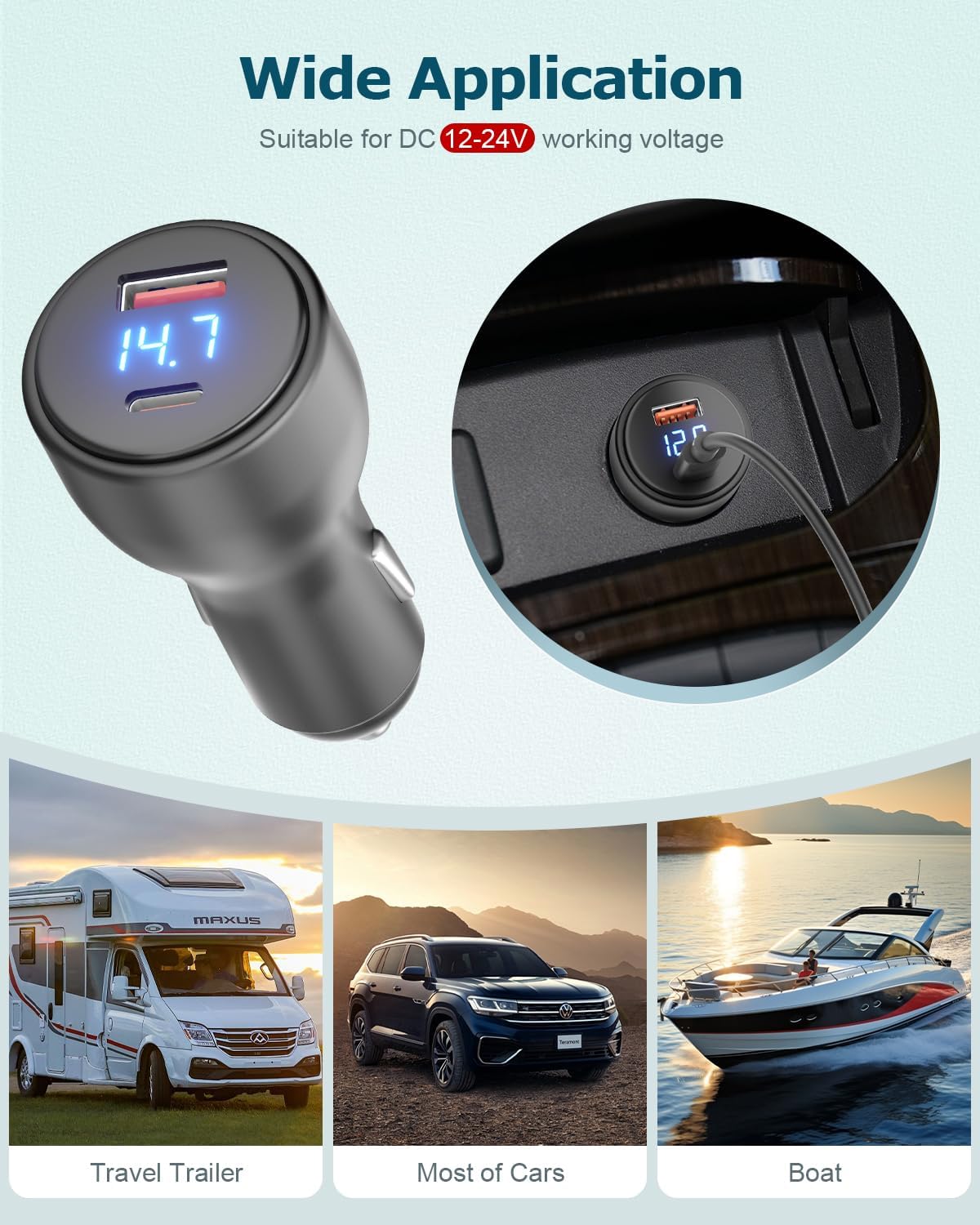 Starlink Mini USB C Power Cable 5.9FT 3 in 1 Starlink Mini Car Adapter DC Power Cable and Car Charger Smart Boost 12V to 20V/100W with Digital Display Durable USB C PD 100W and USB A 18W Port 1.8M
