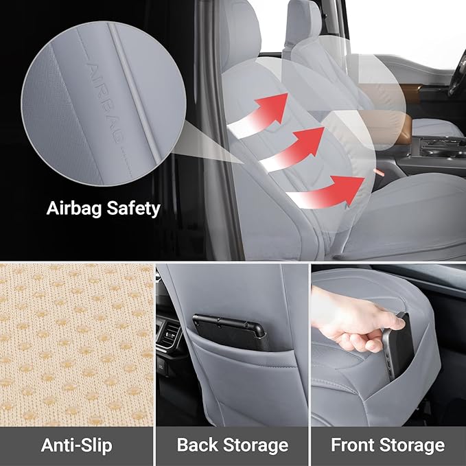 Coverland Custom Fit Car Seat Covers for SUV Compatible with [Mercedes-Benz Sprinter, Volkswagen ID.4, ID.Buzz] Premium Waterproof Non-Slip Interior Seat Protector [Front Gray - Size Chart A34]