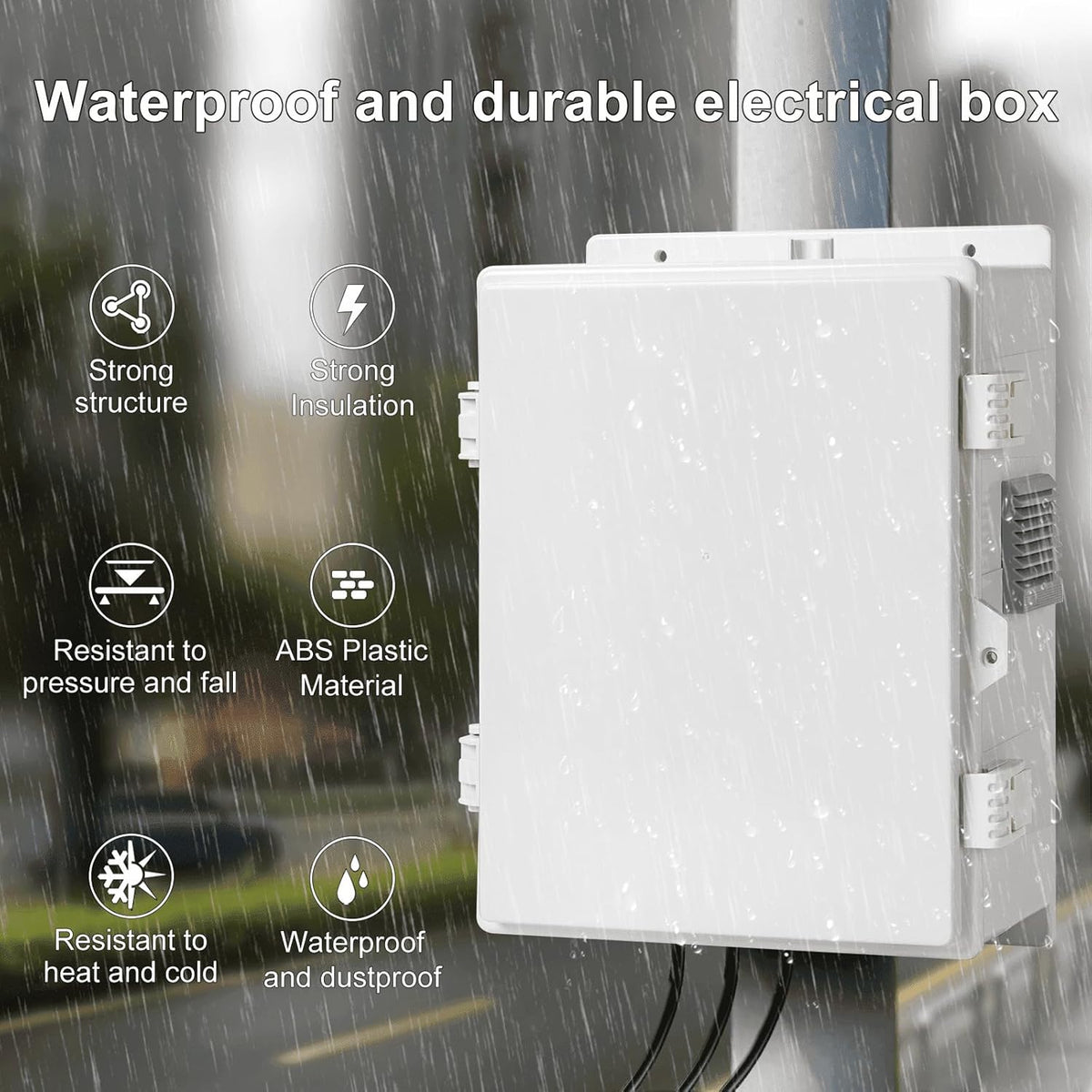 Outdoor Electrical Junction Box, ABS Water Resistant Enclosure with Internal Mounting Panel & Hinged Cover (13" H* 9.2" L* 4.6" W & Outlet)