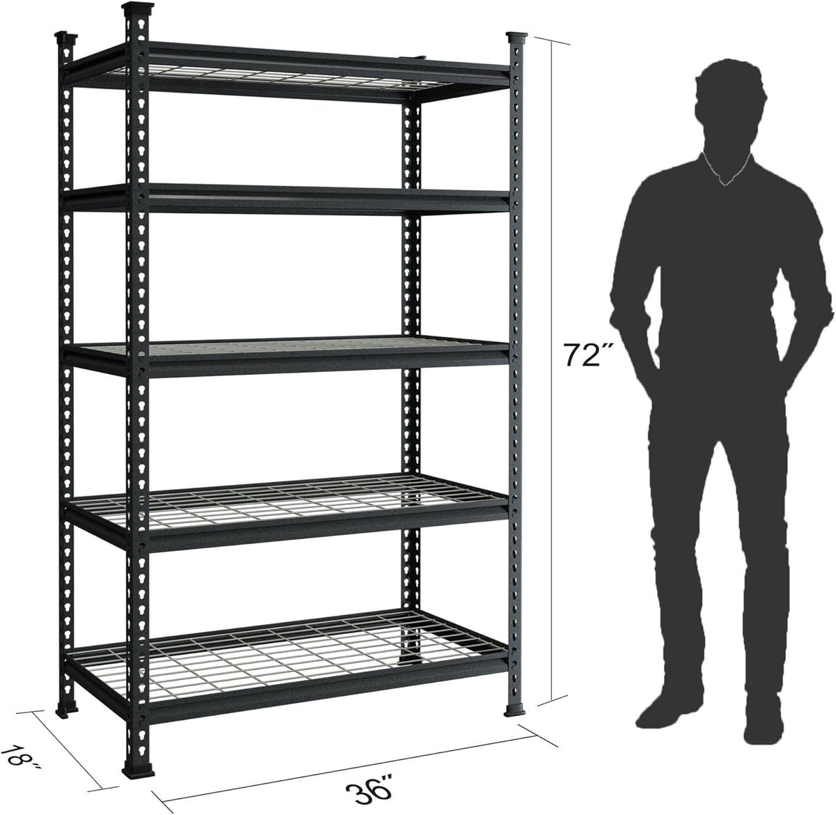 WORKPRO 5-Tier Metal Garage Shelving Unit, 36”W x 18”D x 72”H Storage Shelves, Adjustable Storage Rack Heavy Duty Shelf, 4000 lbs Load Capacity (Total), for Garage, Kitchen, Bathroom, Warehouse