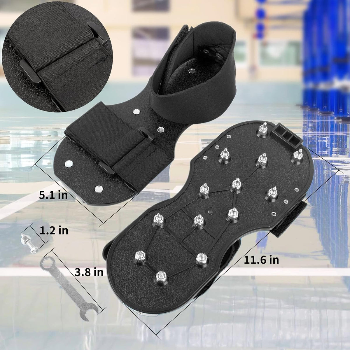 Epoxy Floor Spiked Shoes Fully Assembled Gunite Spiked Shoes with 3/4" Short Spikes for Garage Floor Epoxy, Overlays, Cover Installation,1 Pair (Black)