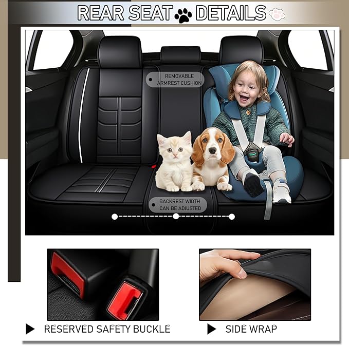 Leather Car Seat Covers Fit for Toyota Sienna 1997-2024, 5 Seater Car Seat Cover, Premium Waterproof, Scratch Resistant Car Interior Accessories (Full Set with Pillow Black White)