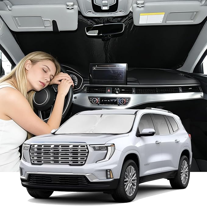 Windshield Sunshade for GMC Acadia 2024-2026 Sun Shade Car Windshield Accessories Upgrade 4 Layers Blocks UV Rays Custom Fit Acadia 240T Car Window Shades Front Windshield Keep Cool Foldable