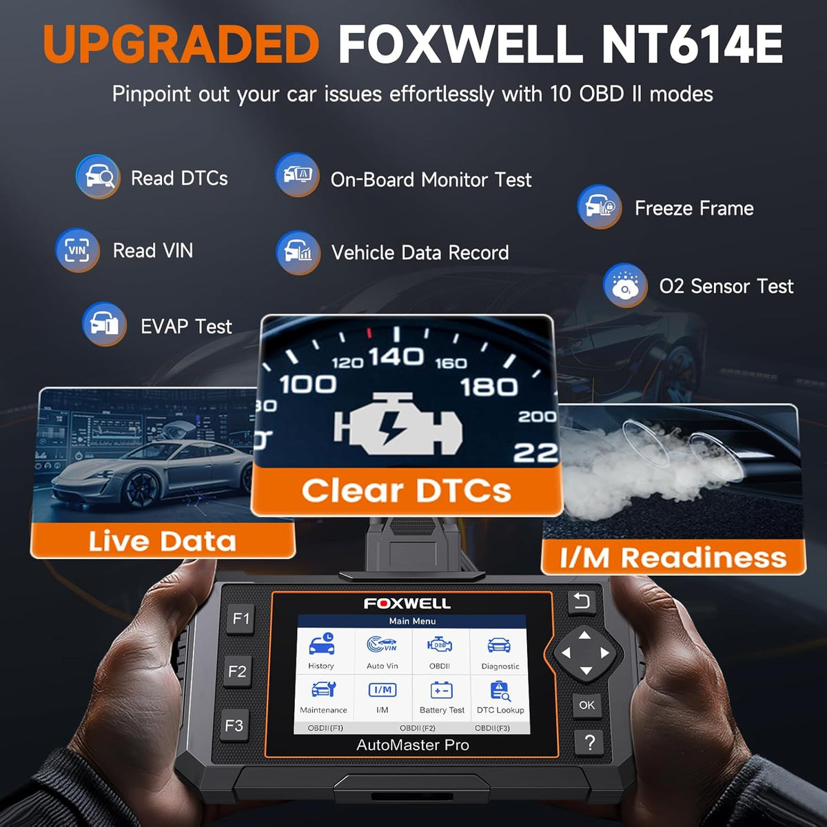 FOXWELL NT614 Elite OBD2 Scanner 4 System Code Reader Scan Engine ABS SRS Transmission, 5 Resets Oil/EPB/ABS Bleeding/SAS/Throttle Live Data, Auto VIN, WiFi Updates Car Diagnostic Tool for DIY & Pros