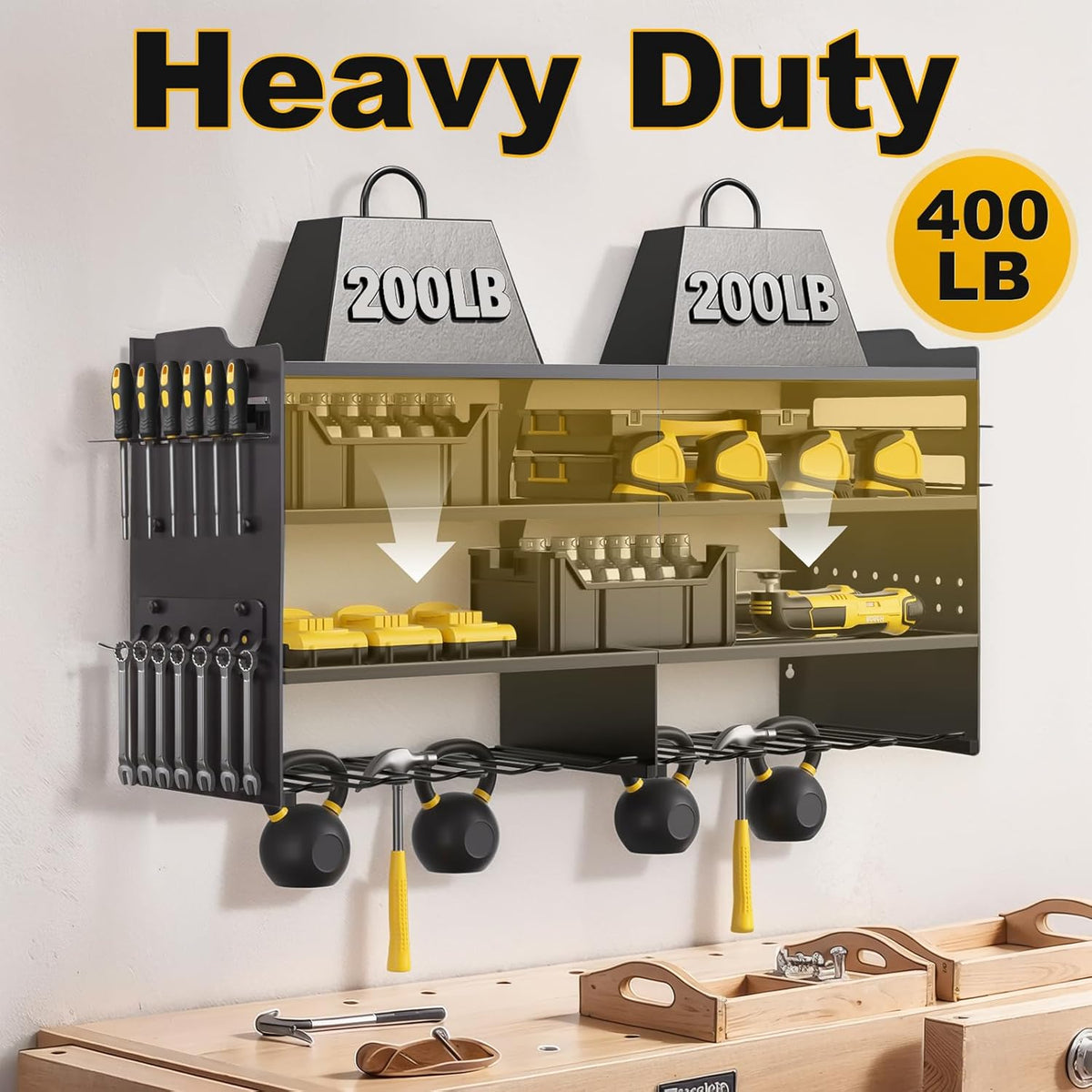 oviitech Power Tool Organizer Wall Mount, 8 Drill Holder Wall Mount Loads 400lbs, 4 Layer Heavy Duty Metal Power Tool Storage, Black, Utility Rack for Garage Workshop, Gifts for Men